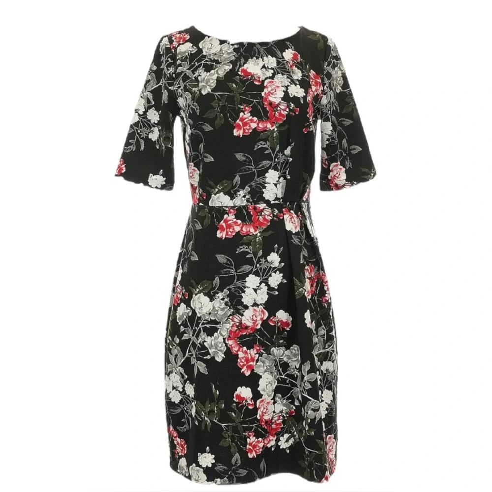 Banana Republic Women’s Floral Print 3/4 Sleeve Pleat Waist Sheath Dress, Size 4 - Picture 1 of 13